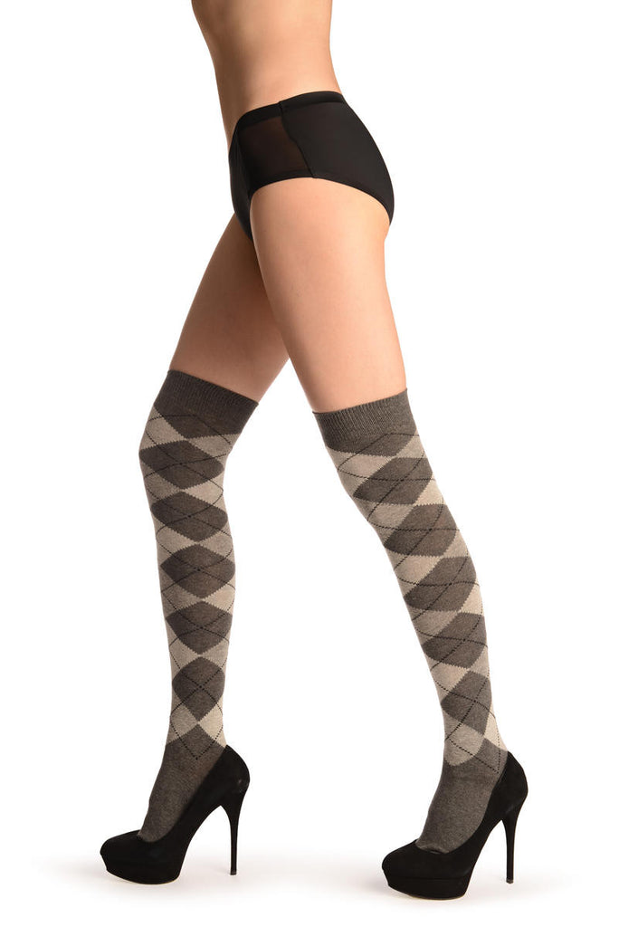 Liss Kiss Argyle Grey & Dark Grey - Over The Knee Socks