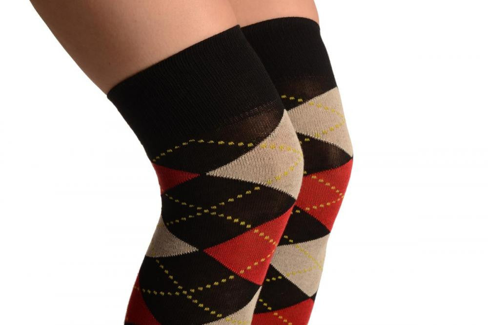 Liss Kiss Argyle Grey Red & Black - Over The Knee Socks