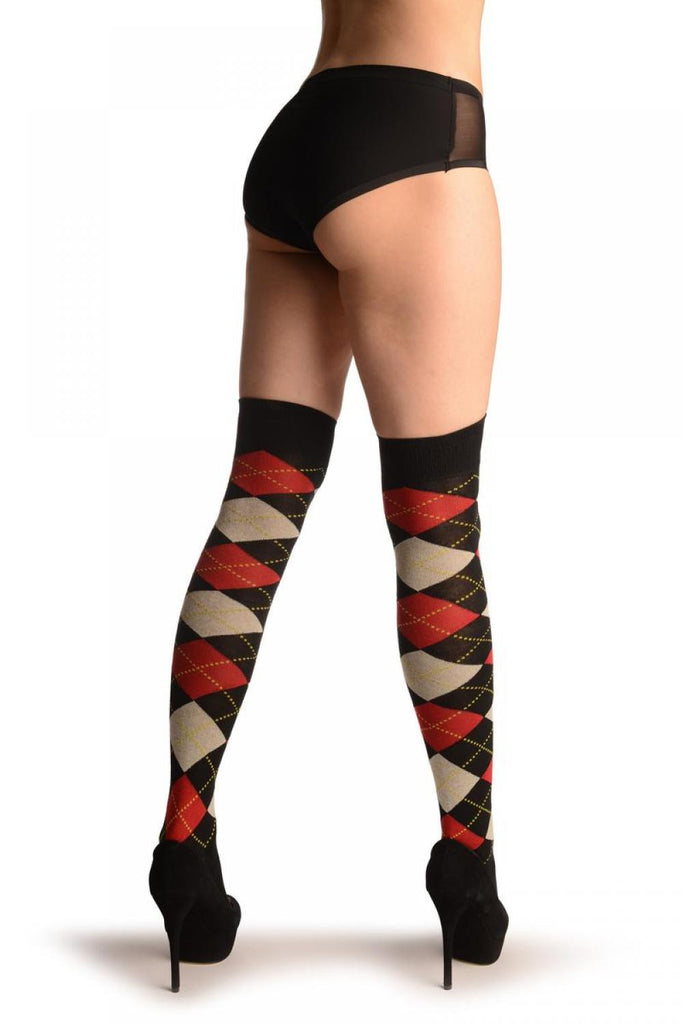 Liss Kiss Argyle Grey Red & Black - Over The Knee Socks