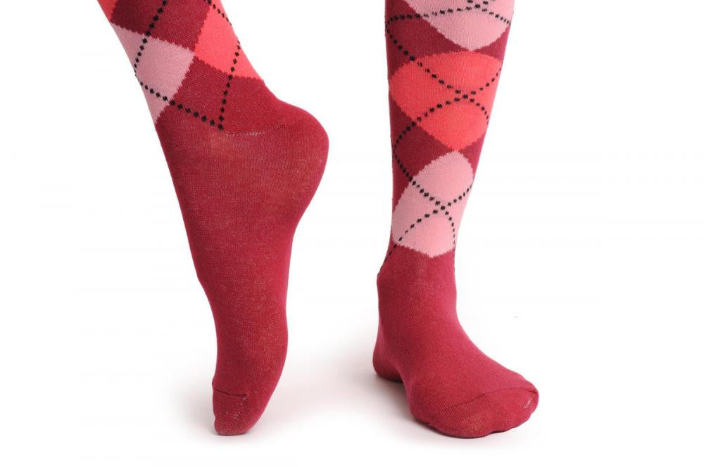 Liss Kiss Argyle Light Pink Pink & Dark Red - Over The Knee Socks