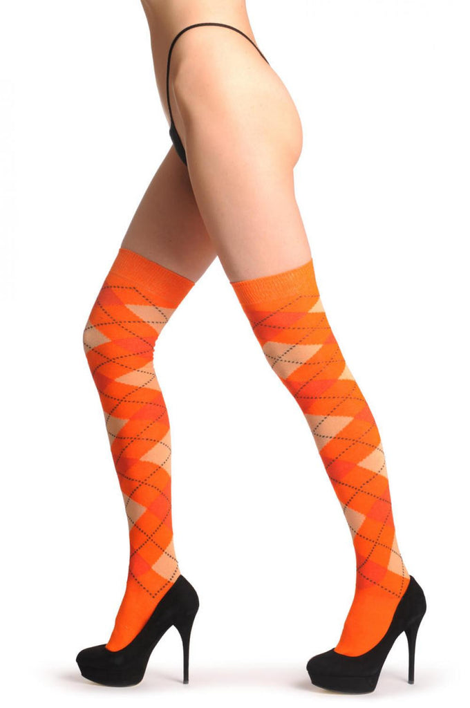 liss kiss Argyle Peach Orange & Dark Orange - Over The Knee Socks