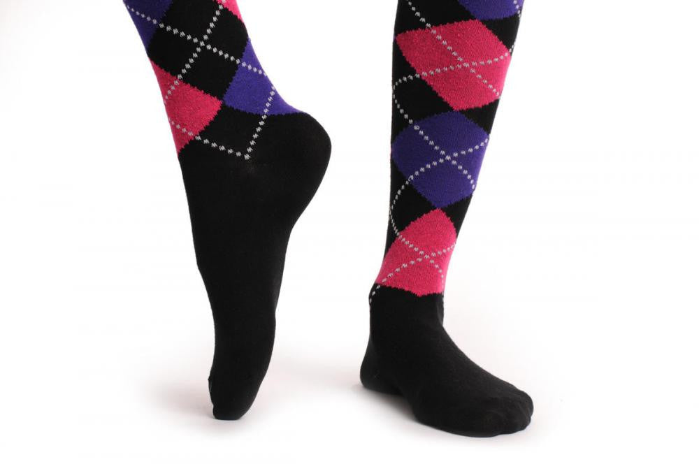 Liss Kiss Argyle Purple Pink & Black - Over The Knee Socks