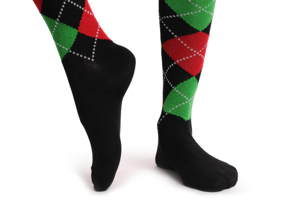 Liss Kiss Argyle Red Green & Black - Over The Knee Socks