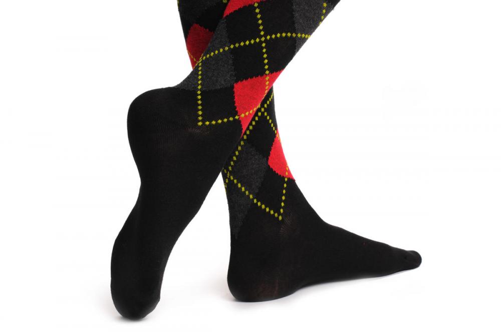 Liss Kiss Argyle Red Grey & Black - Over The Knee Socks