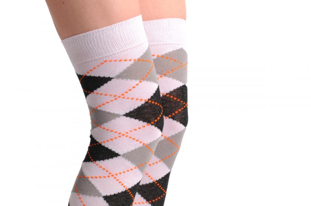 Liss Kiss Argyle White Grey & Black - Over The Knee Socks