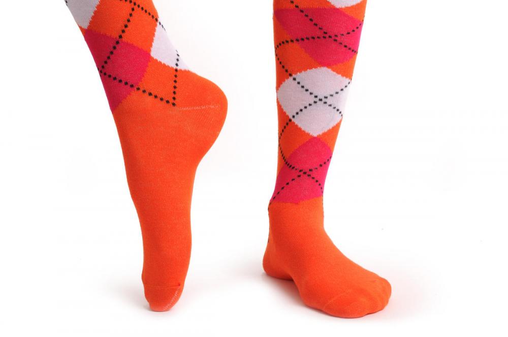 Liss Kiss Argyle White Orange & Red - Over The Knee Socks