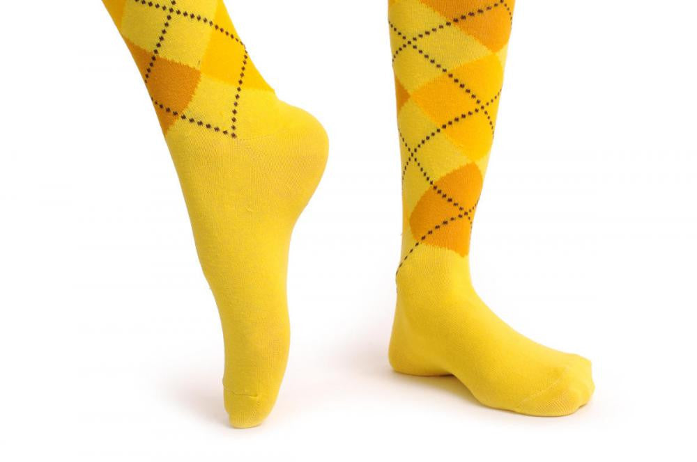 Liss Kiss Argyle Yellow Orange & Mustard - Over The Knee Socks