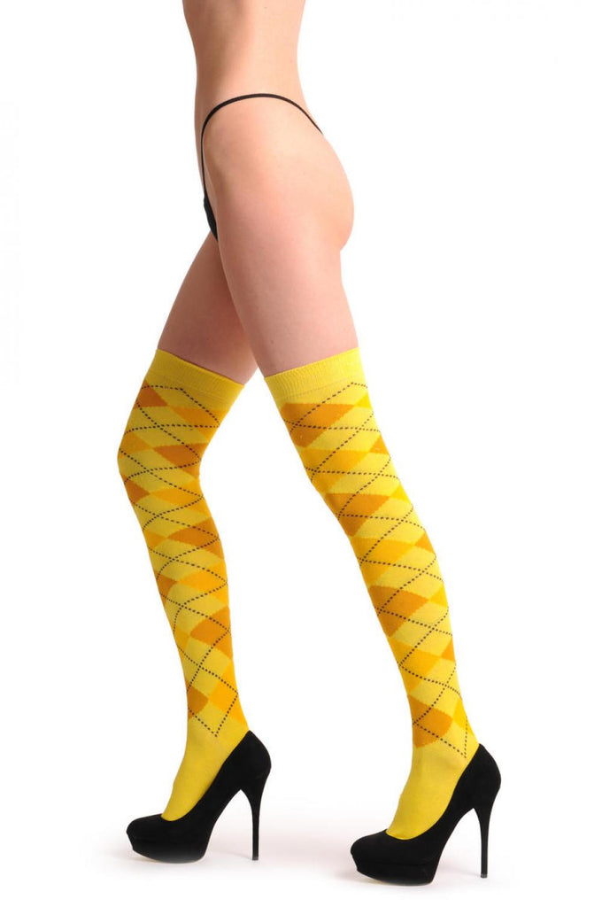 liss kiss Argyle Yellow Orange & Mustard - Over The Knee Socks