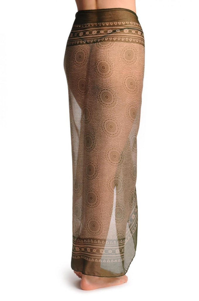Liss Kiss Army Green Aztec Sun On Mocha Unisex Scarf & Beach Sarong - Scarf