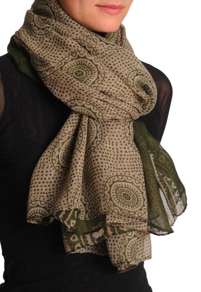 Liss Kiss Army Green Aztec Sun On Mocha Unisex Scarf & Beach Sarong - Scarf