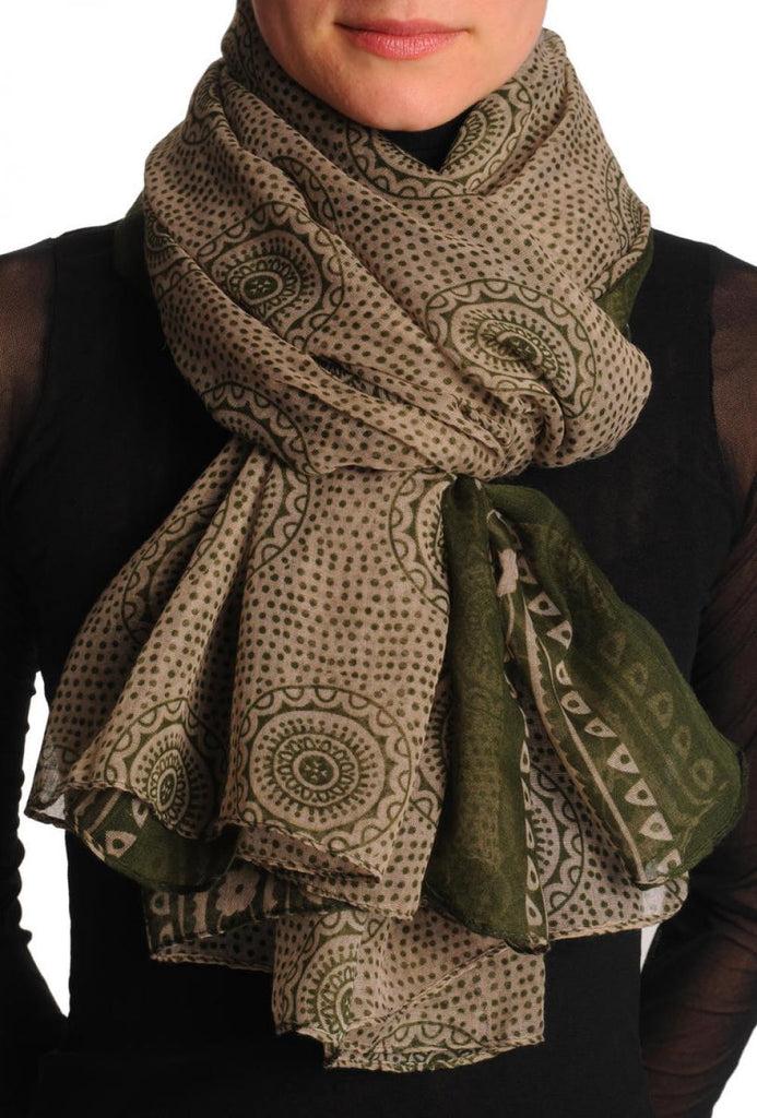 liss kiss Army Green Aztec Sun On Mocha Unisex Scarf & Beach Sarong - Scarf