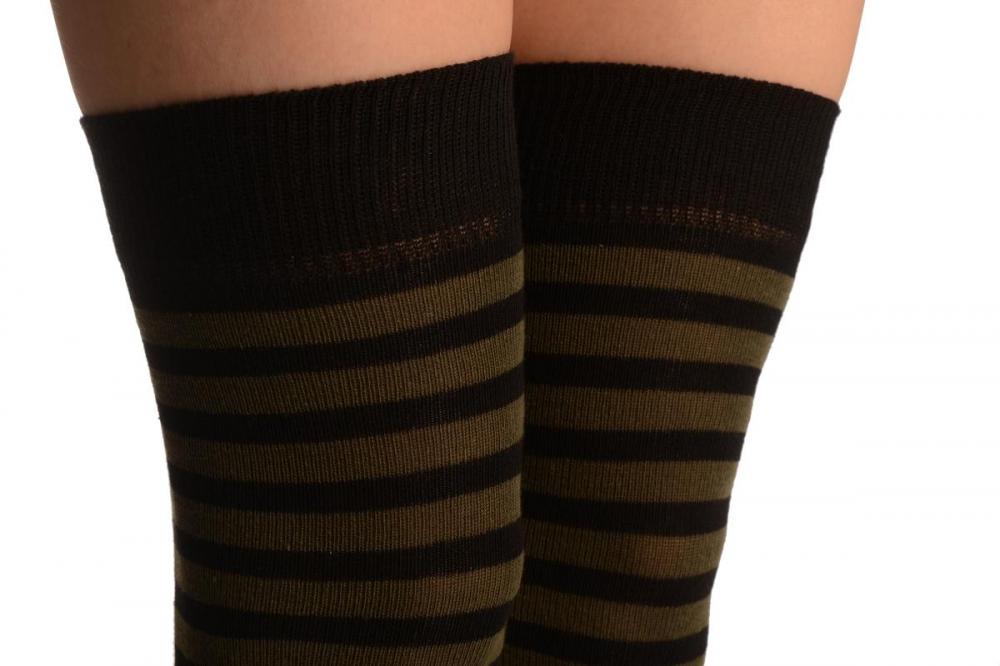 Liss Kiss Army Green & Black Stripes - Over The Knee Socks