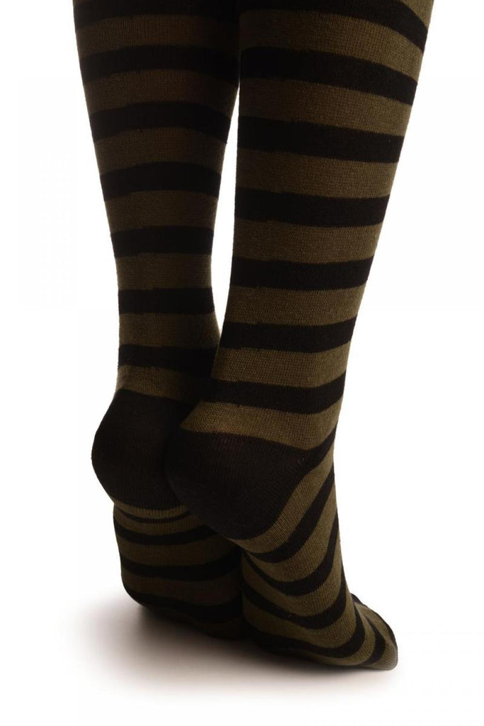 Liss Kiss Army Green & Black Stripes - Over The Knee Socks