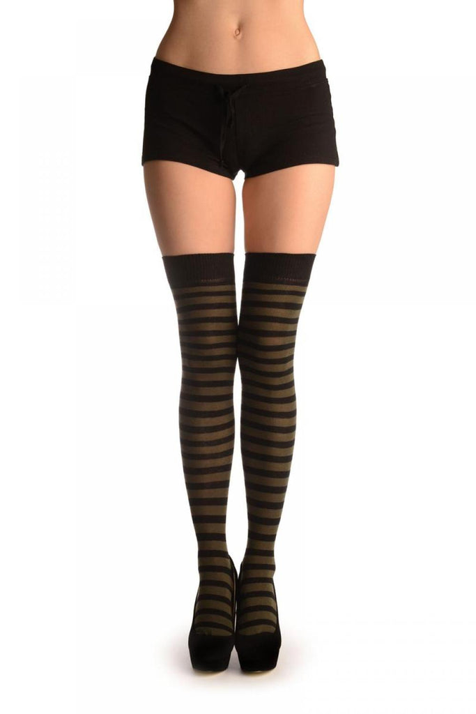 liss kiss Army Green & Black Stripes - Over The Knee Socks