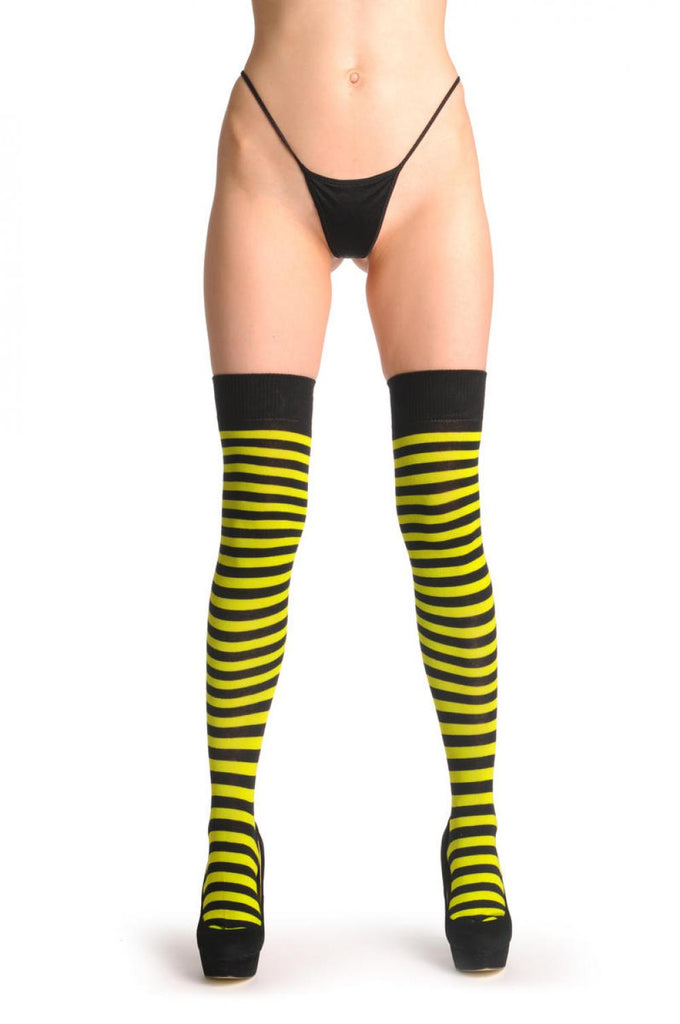 Liss Kiss Asparagus Green & Black Stripes - Over The Knee Socks