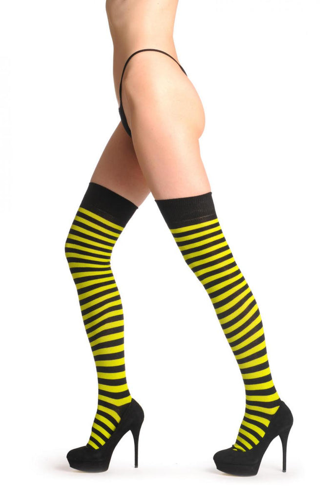 Liss Kiss Asparagus Green & Black Stripes - Over The Knee Socks
