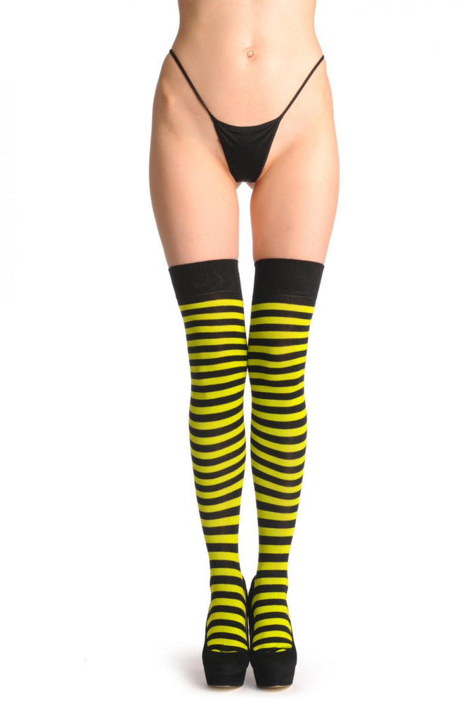 liss kiss Asparagus Green & Black Stripes - Over The Knee Socks