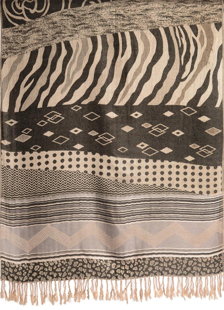 Liss Kiss Assimetrical Ornaments On Black Pashmina With Tassels - Scarf