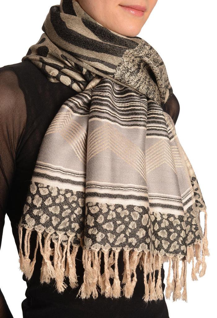 Liss Kiss Assimetrical Ornaments On Black Pashmina With Tassels - Scarf