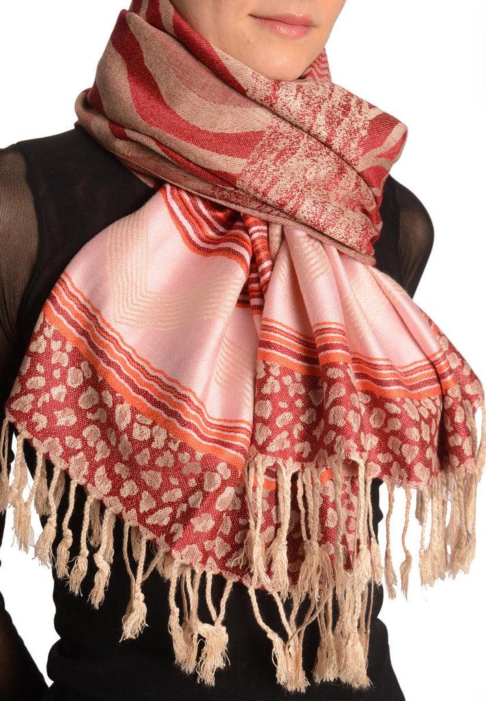 Liss Kiss Assimetrical Ornaments On Dark Red Pashmina With Tassels - Scarf