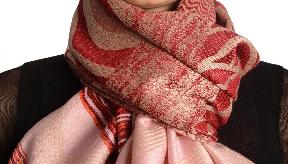 Liss Kiss Assimetrical Ornaments On Dark Red Pashmina With Tassels - Scarf