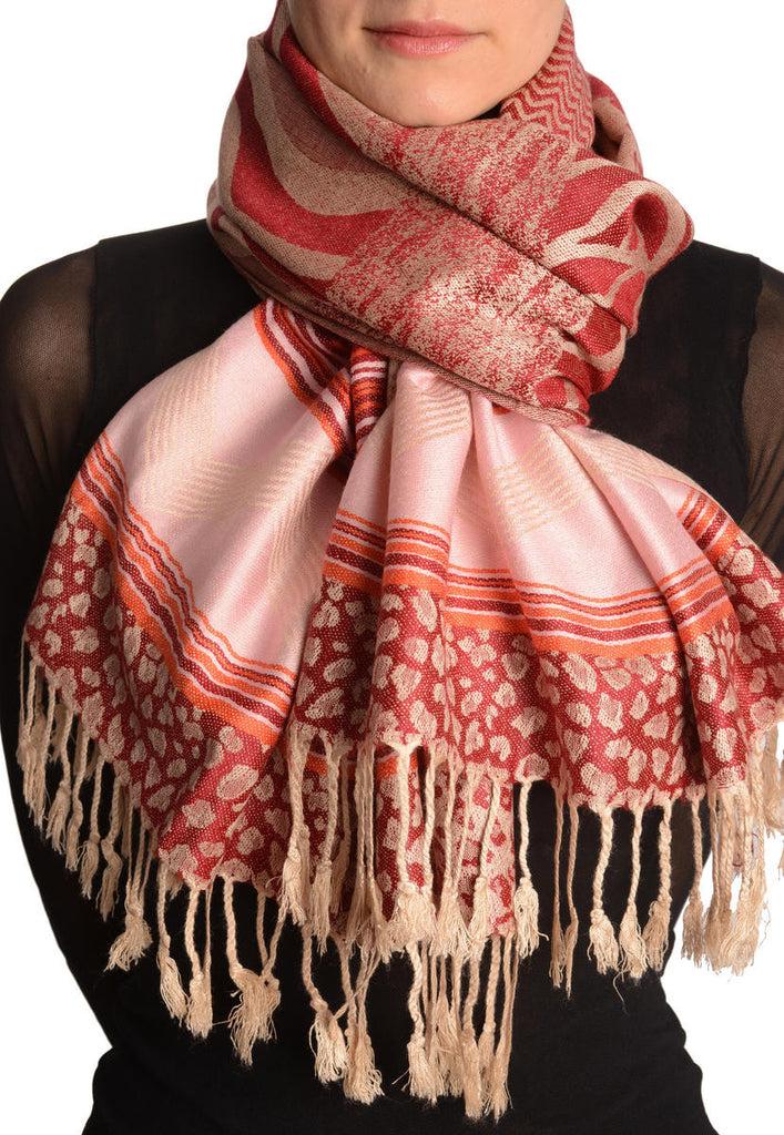 liss kiss Assimetrical Ornaments On Dark Red Pashmina With Tassels - Scarf