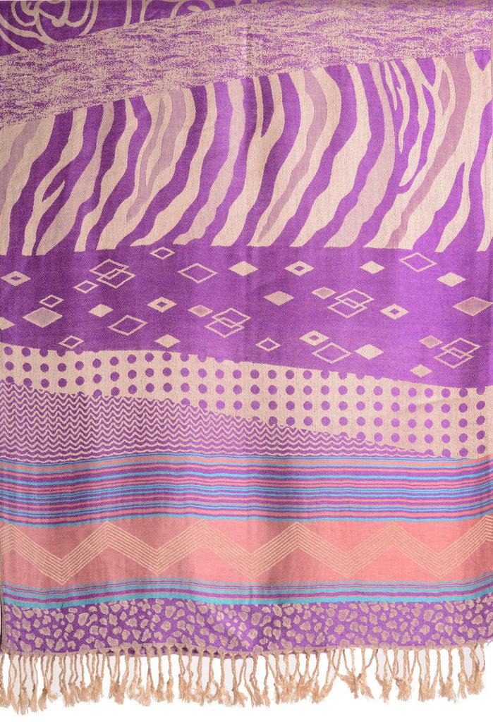 Liss Kiss Assimetrical Ornaments On Purple Pashmina With Tassels - Scarf