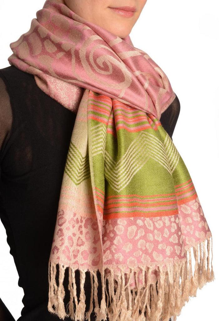 Liss Kiss Assimetrical Ornaments On Soft Pink Pashmina With Tassels - Scarf