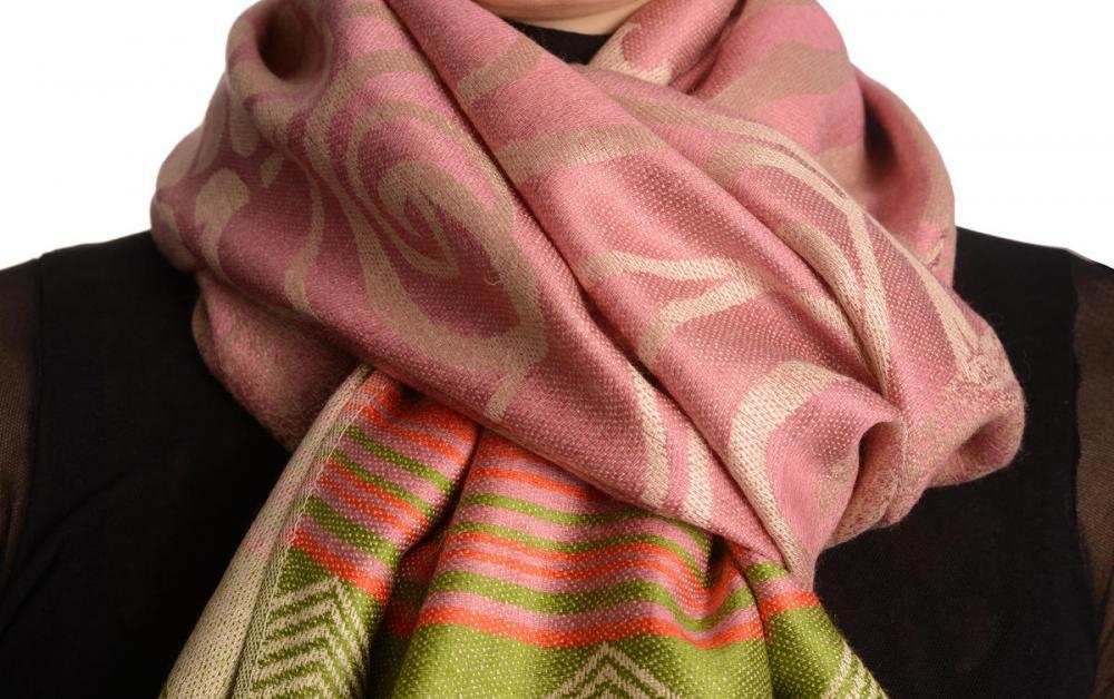 Liss Kiss Assimetrical Ornaments On Soft Pink Pashmina With Tassels - Scarf