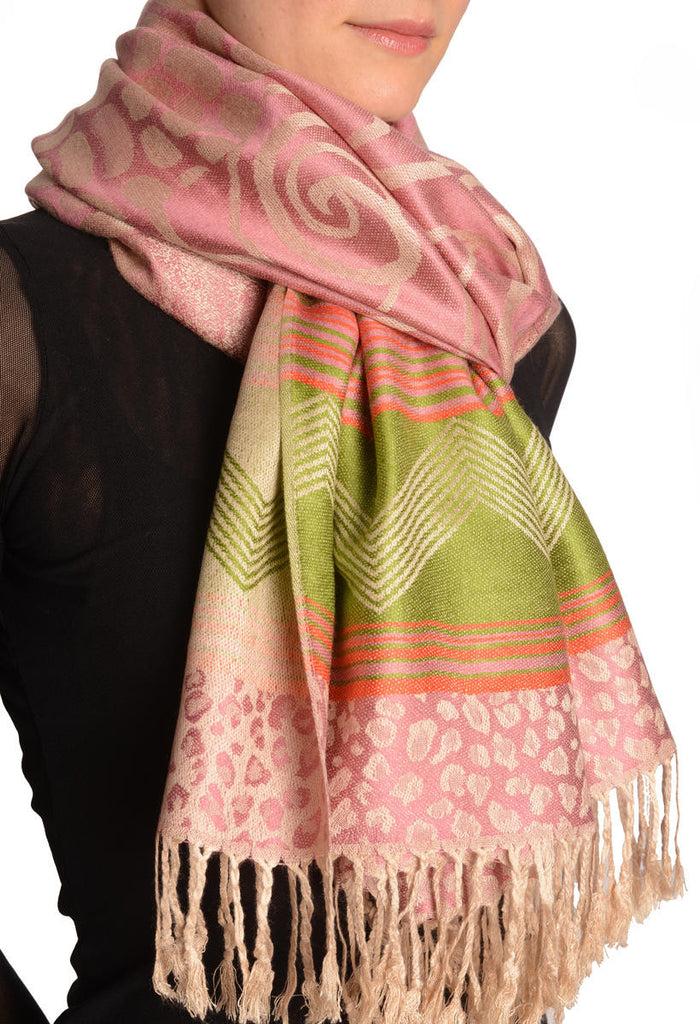 Liss Kiss Assimetrical Ornaments On Soft Pink Pashmina With Tassels - Scarf