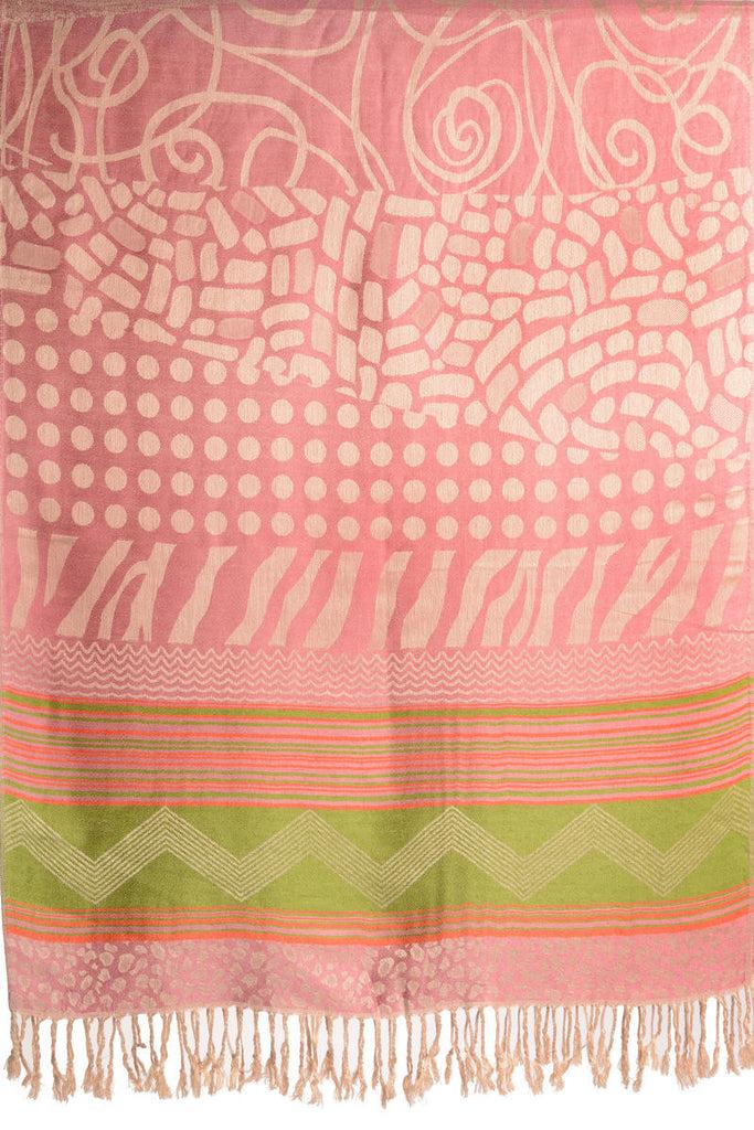 Liss Kiss Assimetrical Ornaments On Soft Pink Pashmina With Tassels - Scarf