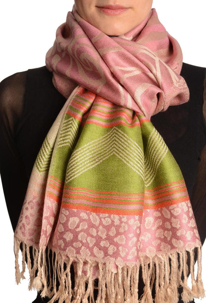 liss kiss Assimetrical Ornaments On Soft Pink Pashmina With Tassels - Scarf
