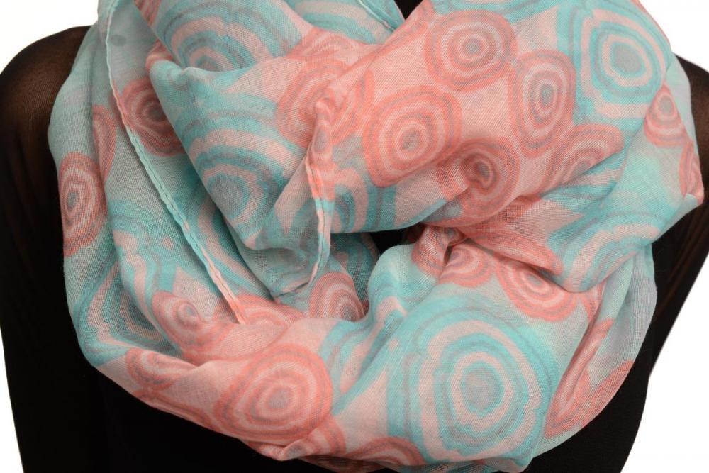 Liss Kiss Azure Blue & Pink Stars & Circles Snood Scarf - Snood