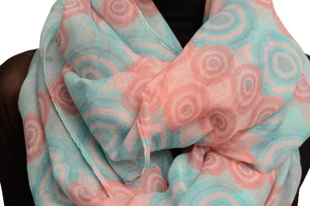 Liss Kiss Azure Blue & Pink Stars & Circles Snood Scarf - Snood