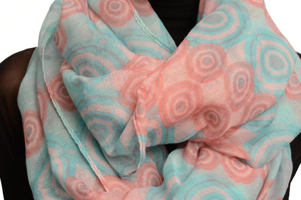 Liss Kiss Azure Blue & Pink Stars & Circles Snood Scarf - Snood