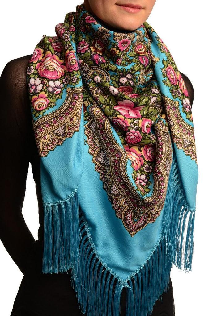 Liss Kiss Azure Blue "Plyaski" Slavonic Russian Folk Style Shawl - Scarf
