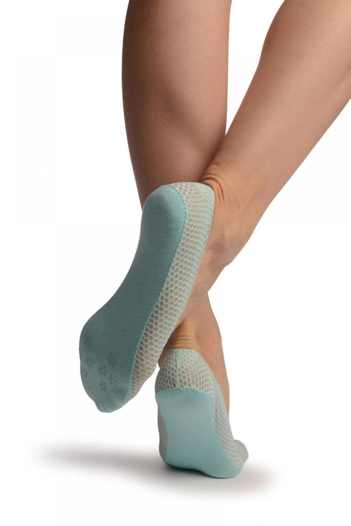 Liss Kiss Azure Blue Snake Skin Silver Lurex With Silicon Heel & Bottom Footies - Footsies Socks