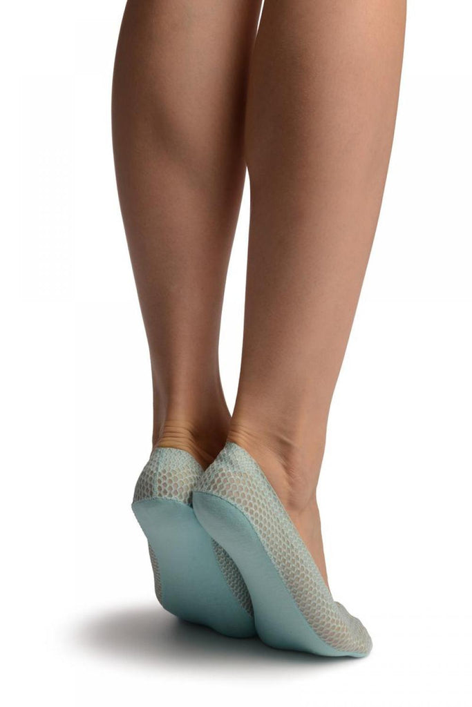 Liss Kiss Azure Blue Snake Skin Silver Lurex With Silicon Heel & Bottom Footies - Footsies Socks