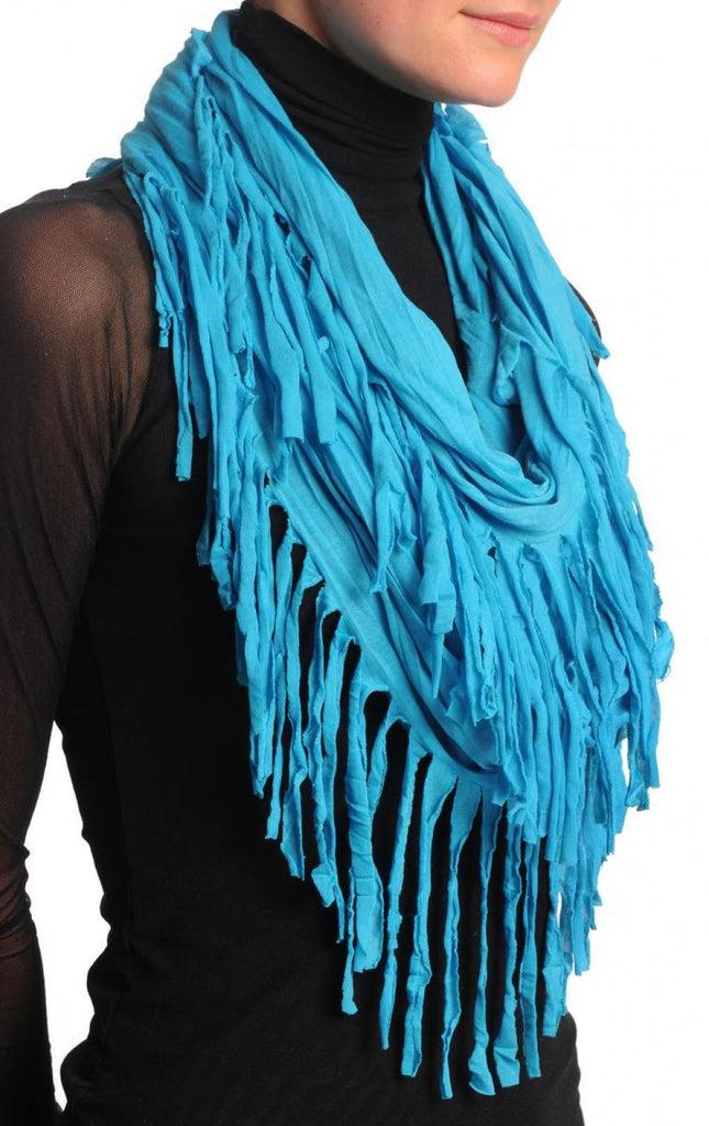 Liss Kiss Azure Blue With Tassels Snood Scarf - Snood