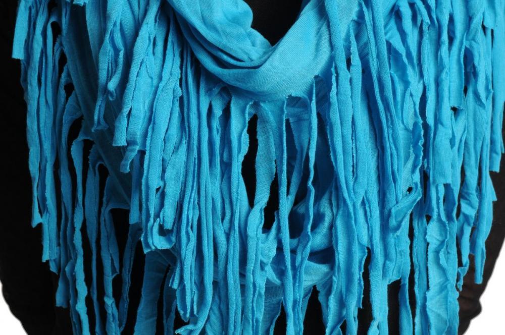Liss Kiss Azure Blue With Tassels Snood Scarf - Snood