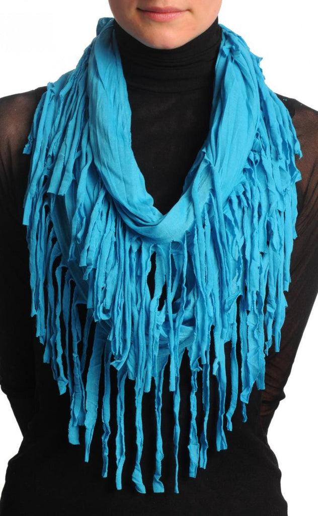 liss kiss Azure Blue With Tassels Snood Scarf - Snood