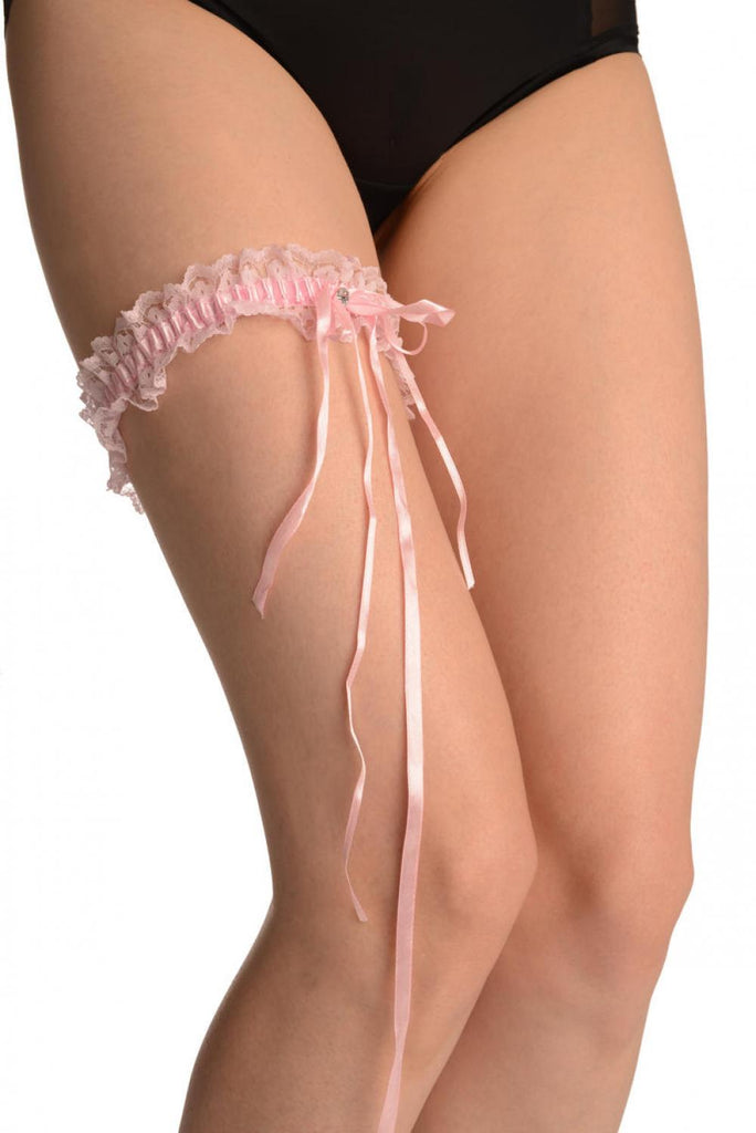Liss Kiss Baby Pink Lace With Diamond & Bow And Adjustable Velcro - Garter
