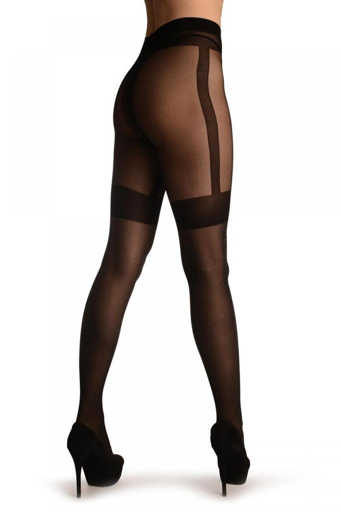 Liss Kiss Balck With Silver Lurex & Faux Black Suspenders - Tights