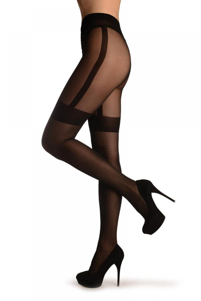 liss kiss Balck With Silver Lurex & Faux Black Suspenders - Tights