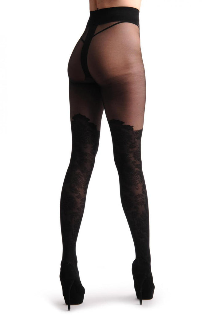 Liss Kiss Barocco Lace Style Over The Knee Faux Socks With Transparent Top - Tights