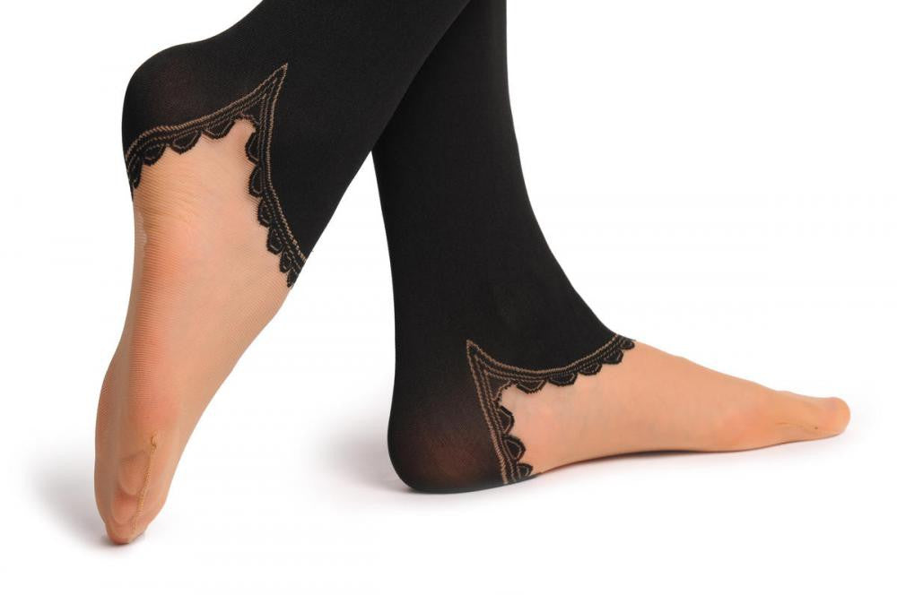 Liss Kiss Baroness With Woven Red Bow & Nude Panels - Hold Ups