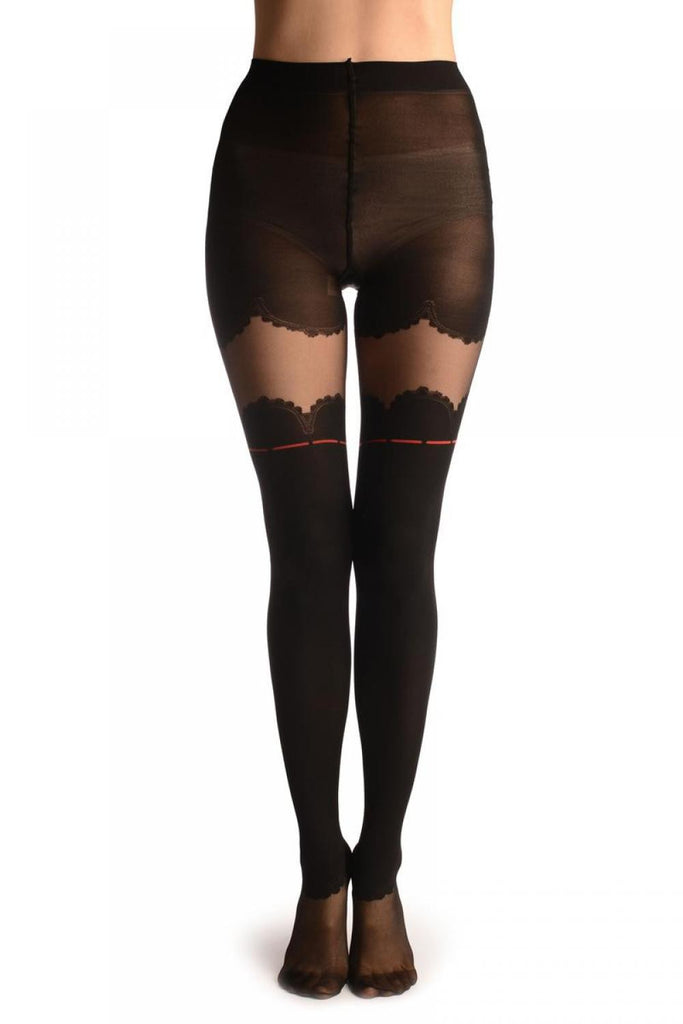 Liss Kiss Baroness With Woven Red Bow & Transparent Panels - Tights
