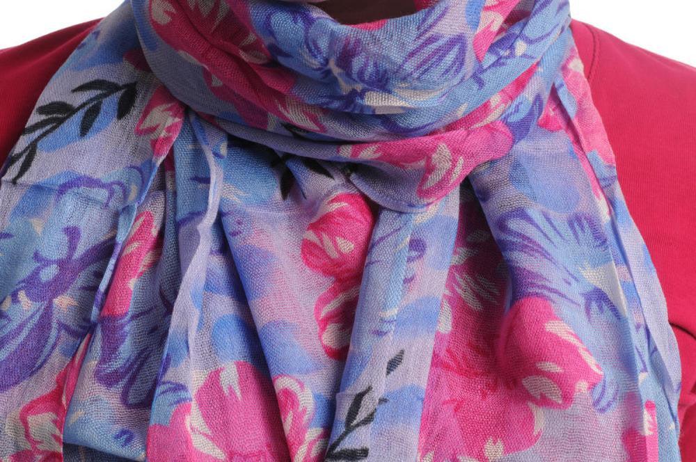 Liss Kiss Begonia Flowers With Tassels On Blue - Scarf