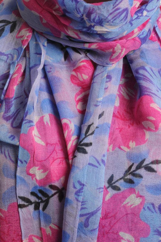 Liss Kiss Begonia Flowers With Tassels On Blue - Scarf