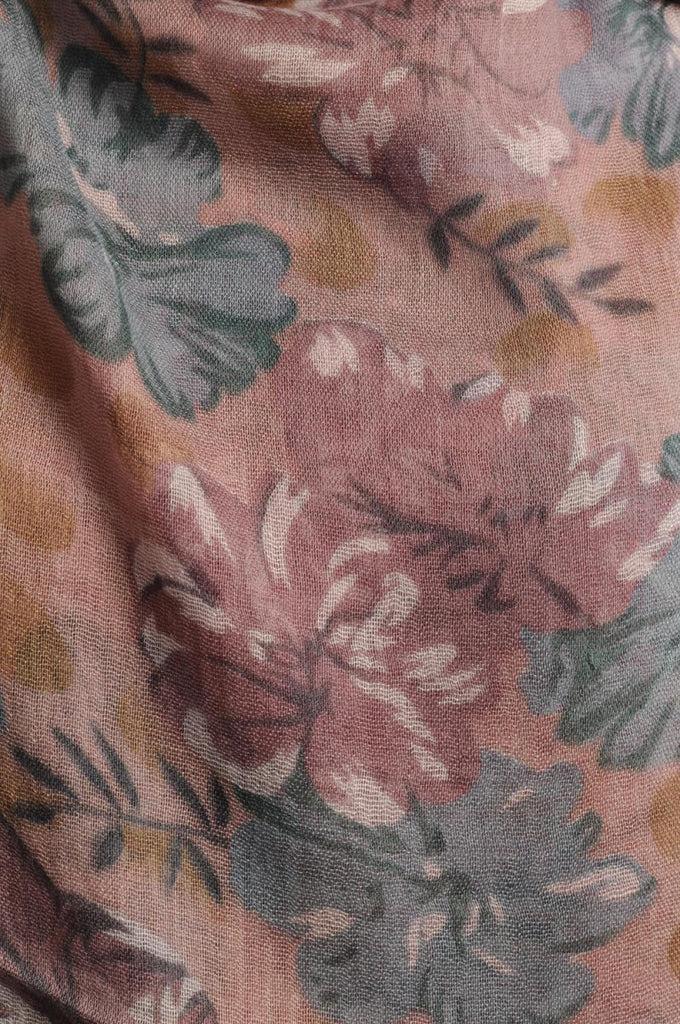 Liss Kiss Begonia Flowers With Tassels On Dark Mocha - Scarf